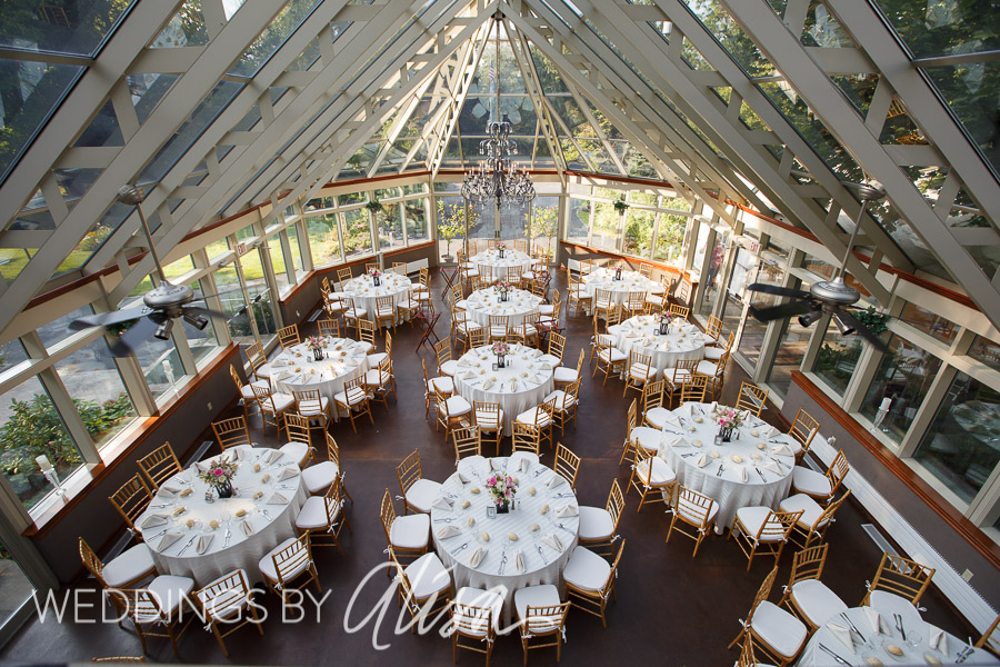 Chiavari Chairs in Greenhouse at wedding reception at Springwood